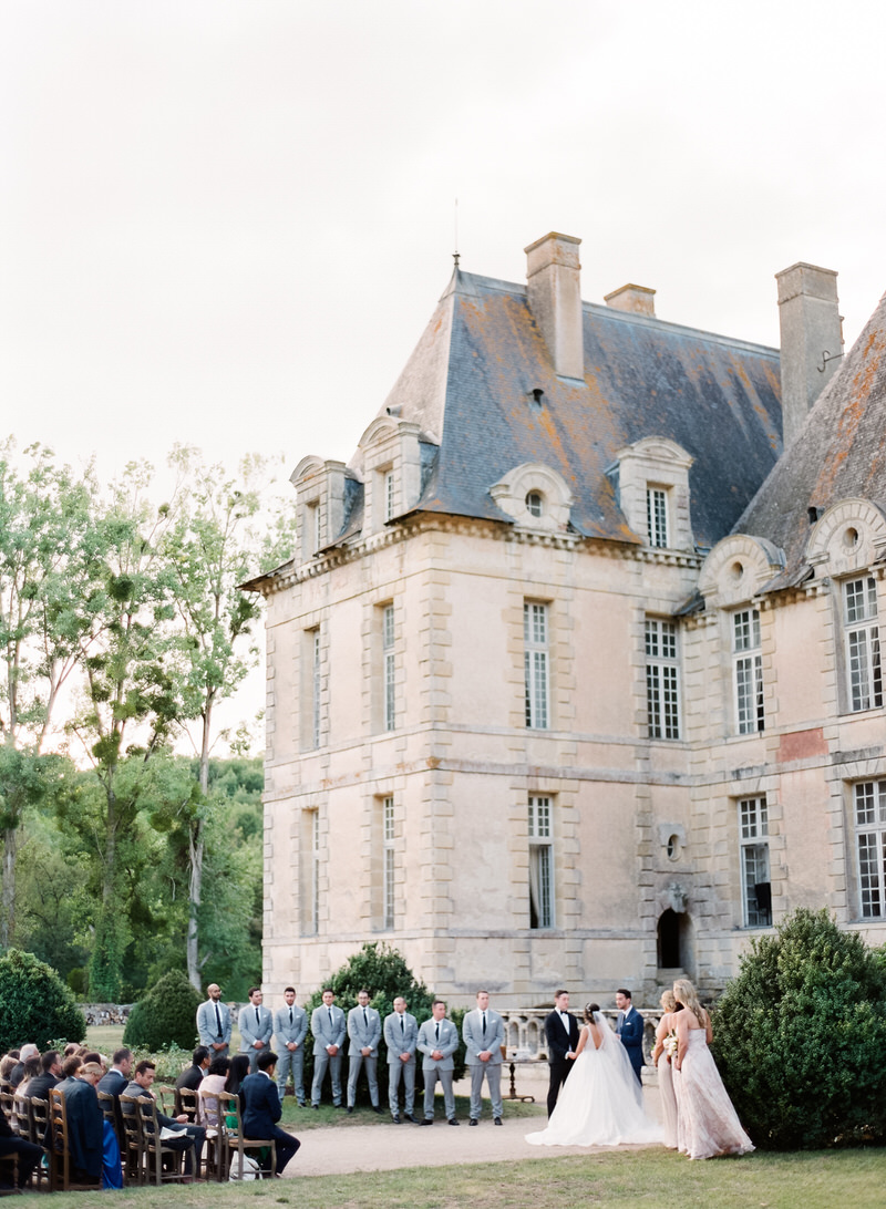 Outdoor ceremony in front of Chateau in France