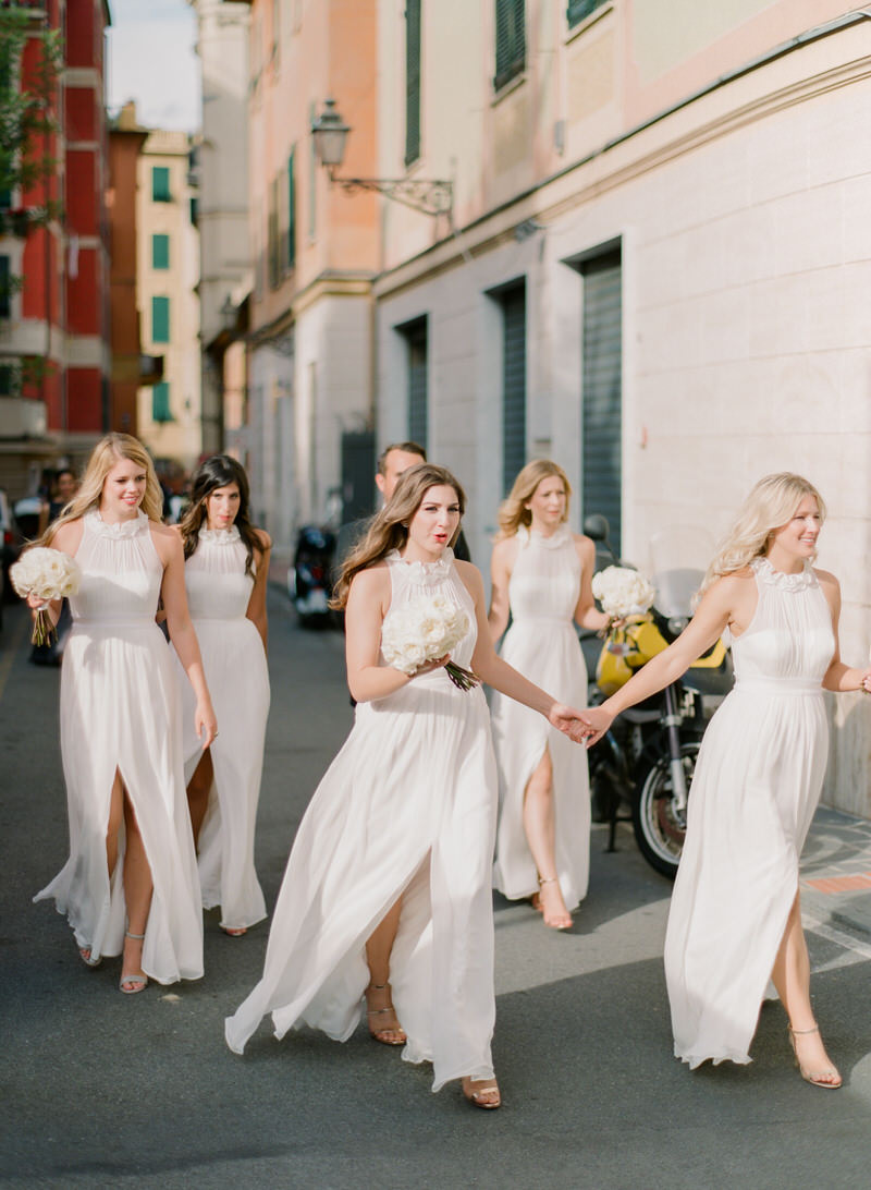 Bridesmaids in the streets of Santa Margherita Ligure