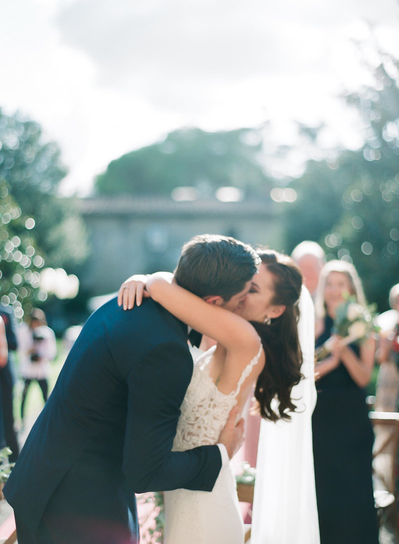 Outdoor wedding - first kiss