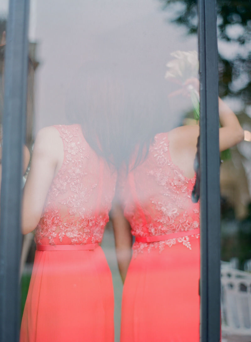 Bridesmaids in red dresses